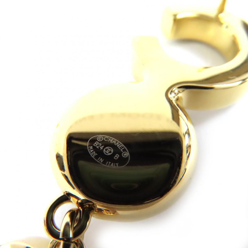 Chanel CC Logo Coco Faux Pearl Earrings for Both Ears Gold Black