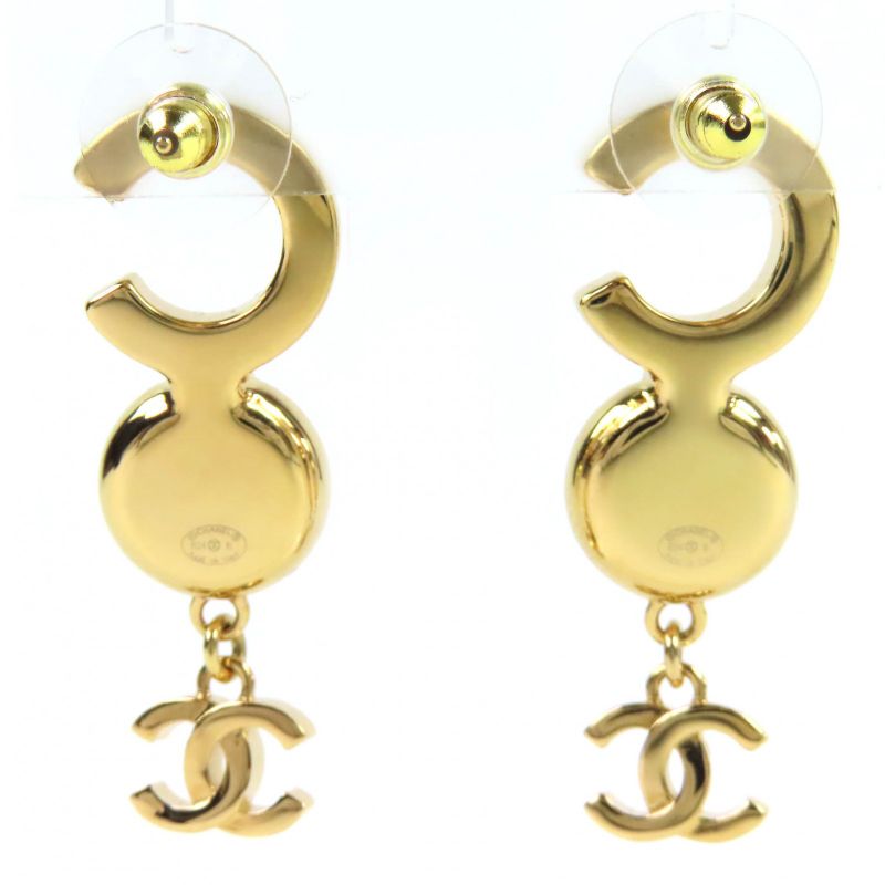 Chanel CC Logo Coco Faux Pearl Earrings for Both Ears Gold Black