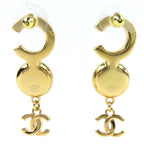 Chanel CC Logo Coco Faux Pearl Earrings for Both Ears Gold Black