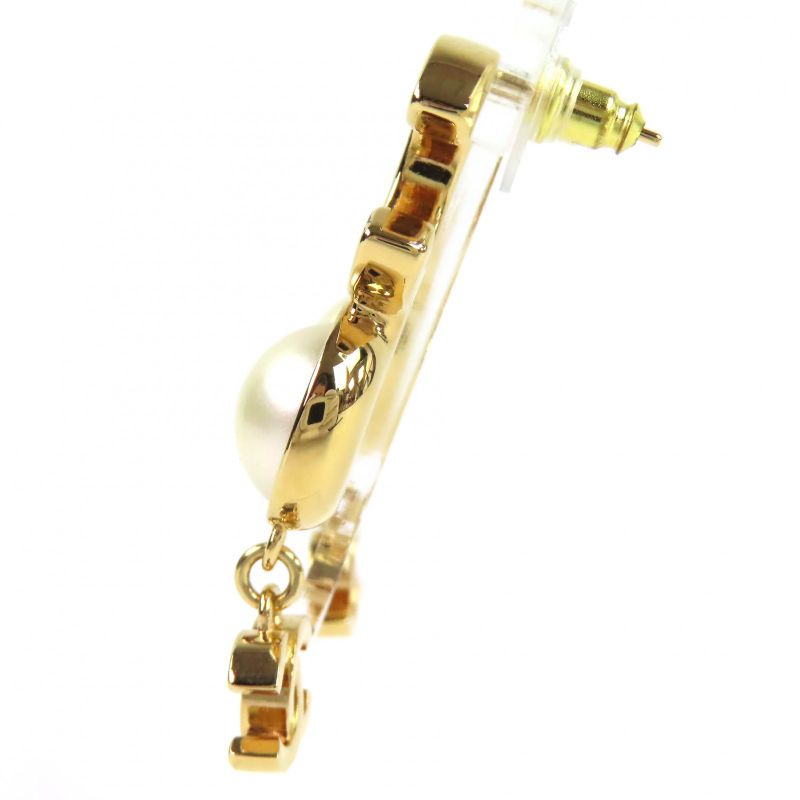 Chanel CC Logo Coco Faux Pearl Earrings for Both Ears Gold Black