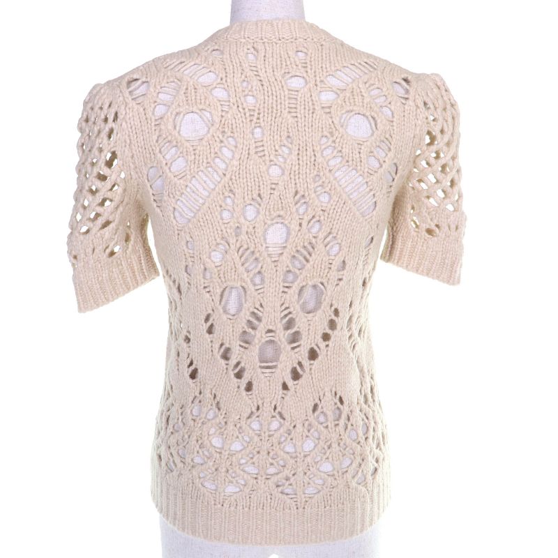 Dior Wool Camel Short Sleeve Crochet Knit Top