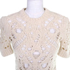 Dior Wool Camel Short Sleeve Crochet Knit Top