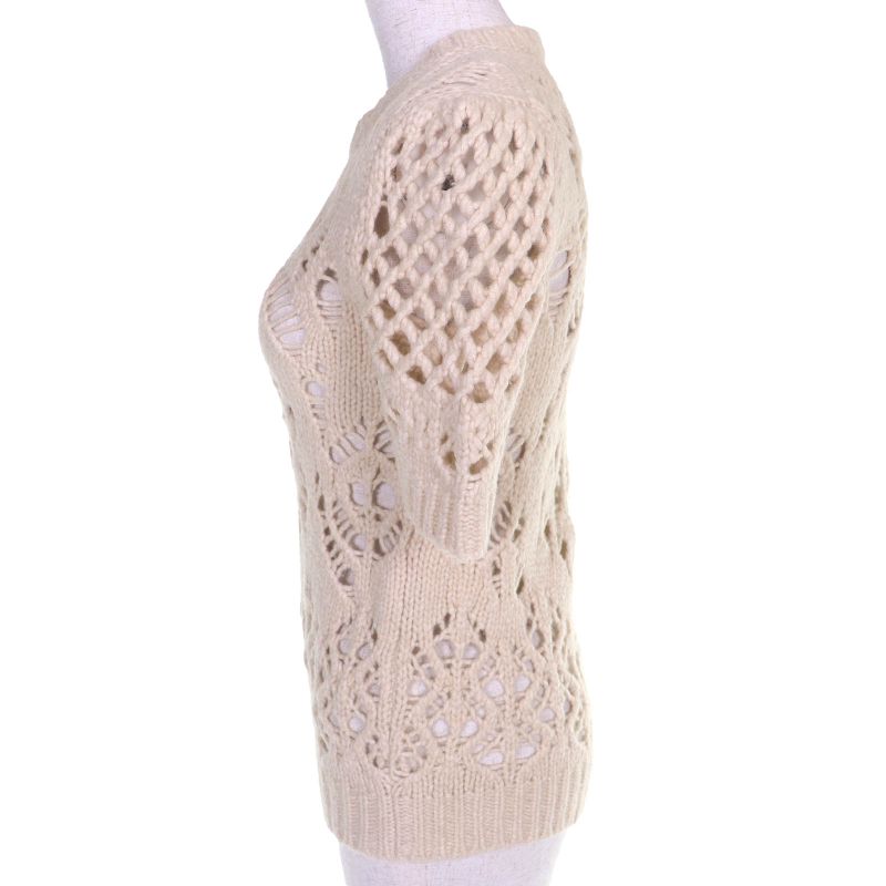 Dior Wool Camel Short Sleeve Crochet Knit Top