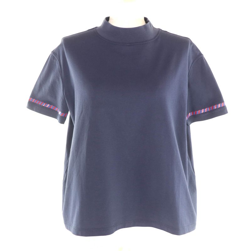 Hermes Cotton Cartouche Back Print Mock Neck Short Sleeve Shirt