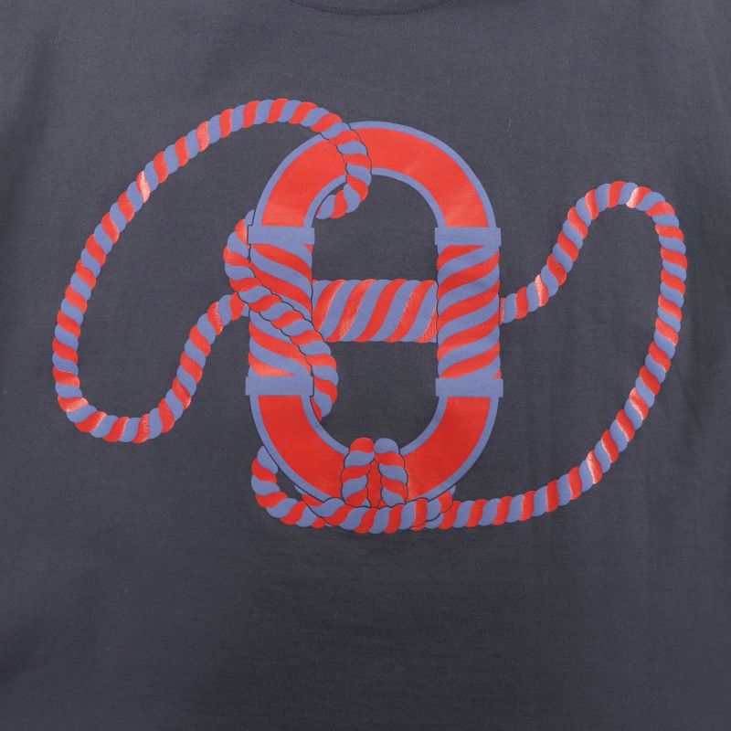 Hermes Cotton Cartouche Back Print Mock Neck Short Sleeve Shirt