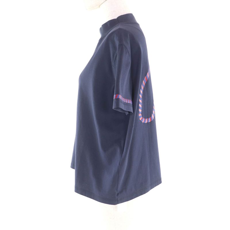 Hermes Cotton Cartouche Back Print Mock Neck Short Sleeve Shirt