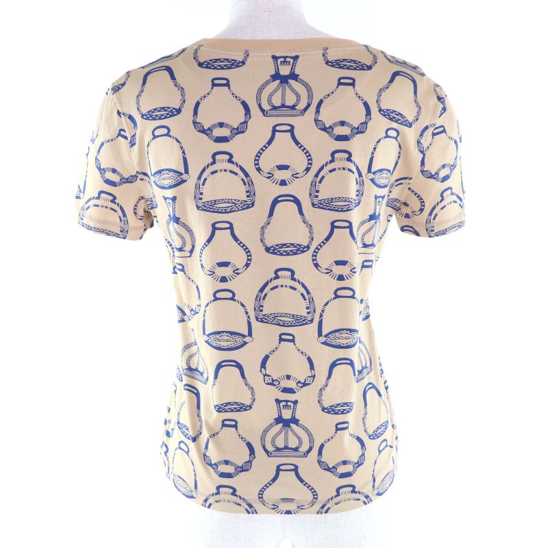Hermes Fantaisie D Etrier Cotton All Over Pattern Crew Neck Short Shirt