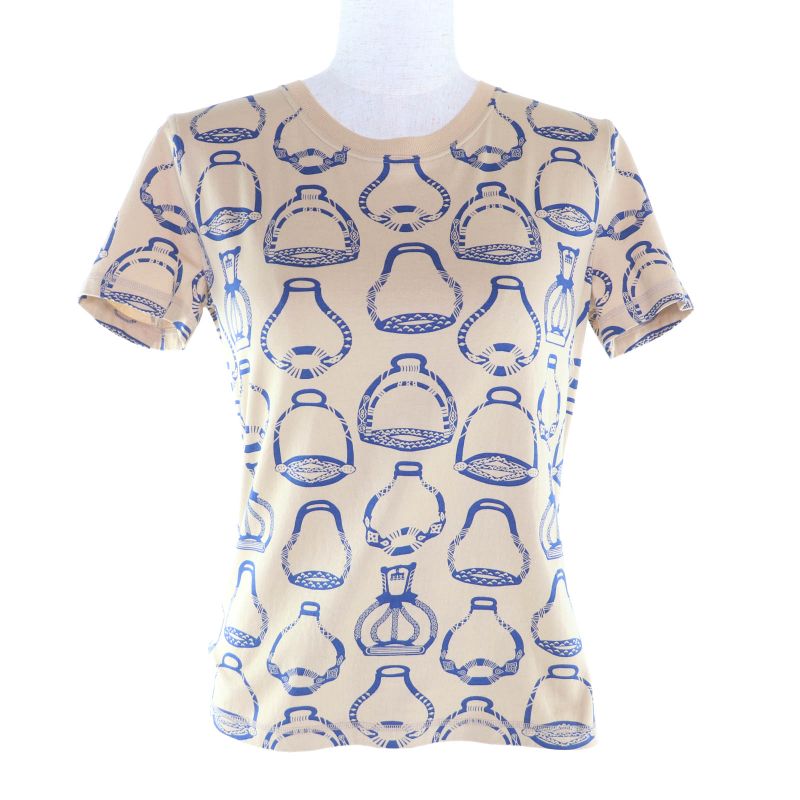 Hermes Fantaisie D Etrier Cotton All Over Pattern Crew Neck Short Shirt