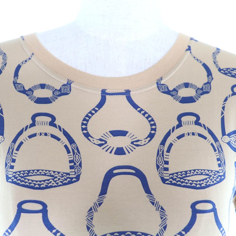 Hermes Fantaisie D Etrier Cotton All Over Pattern Crew Neck Short Shirt
