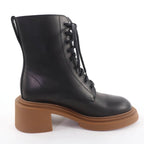Loewe Log Lace Up Leather Boots Short Black 37