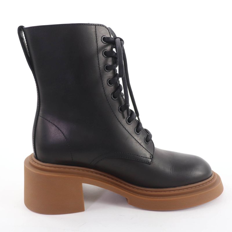 Loewe Log Lace Up Leather Boots Short Black 37