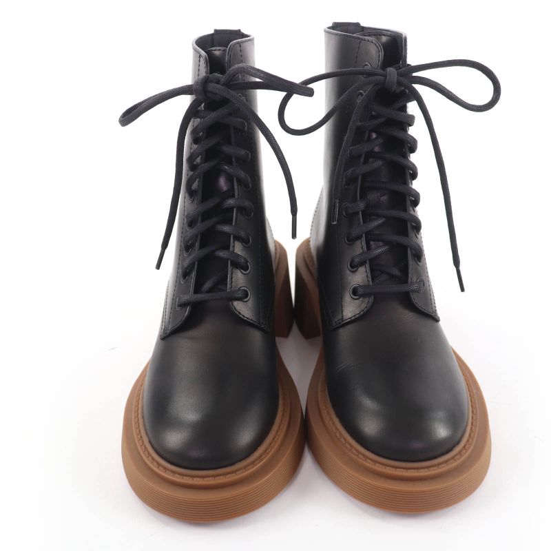 Loewe Log Lace Up Leather Boots Short Black 37