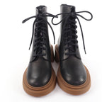 Loewe Log Lace Up Leather Boots Short Black 37