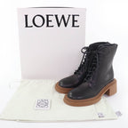 Loewe Log Lace Up Leather Boots Short Black 37