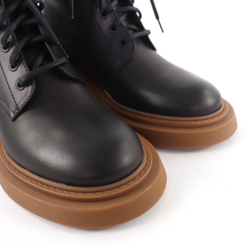 Loewe Log Lace Up Leather Boots Short Black 37