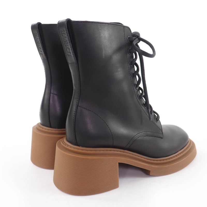 Loewe Log Lace Up Leather Boots Short Black 37