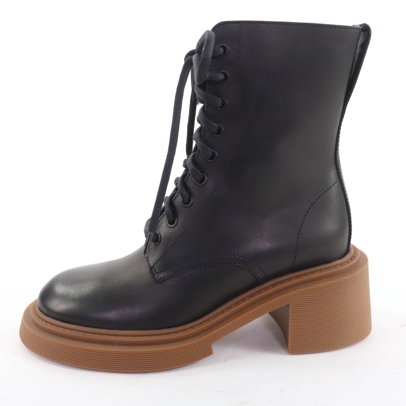 Loewe Log Lace Up Leather Boots Short Black 37