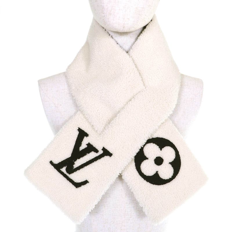 Louis Vuitton Echarpe Shearling LV Logo Scarf Ivory