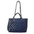 Chanel Tote Quilted Dark Navy Chain Shoulder Silver 2-Way Leather