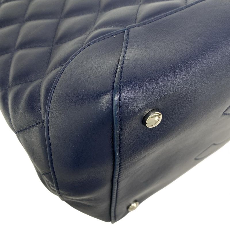 Chanel Tote Quilted Dark Navy Chain Shoulder Silver 2-Way Leather