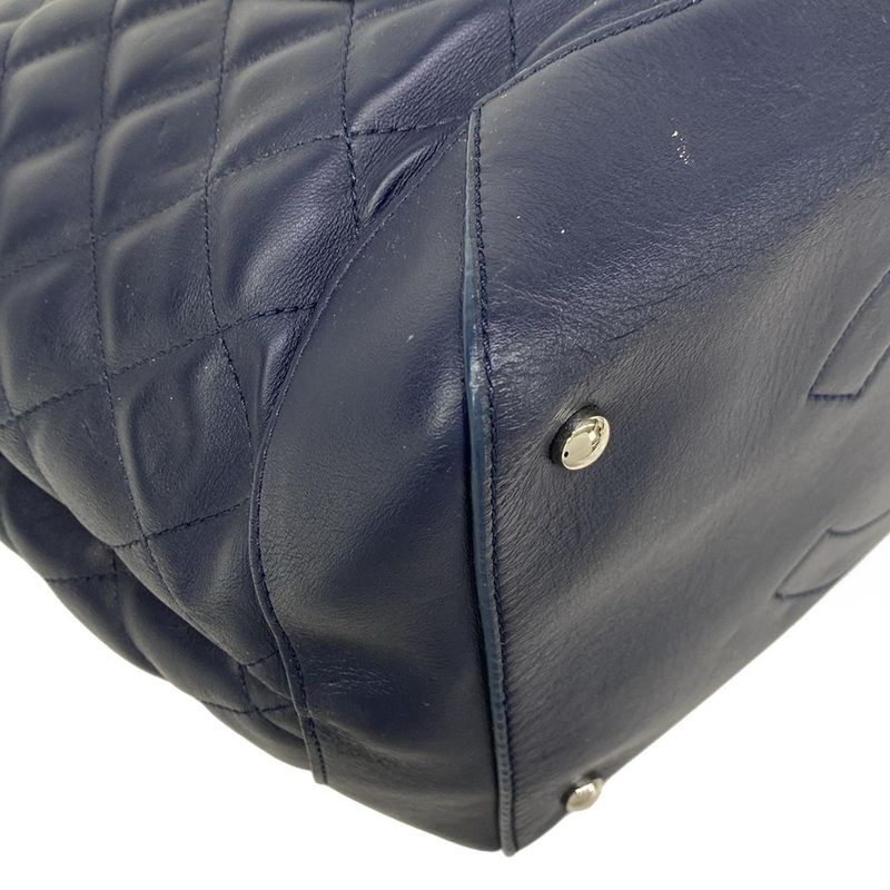 Chanel Tote Quilted Dark Navy Chain Shoulder Silver 2-Way Leather