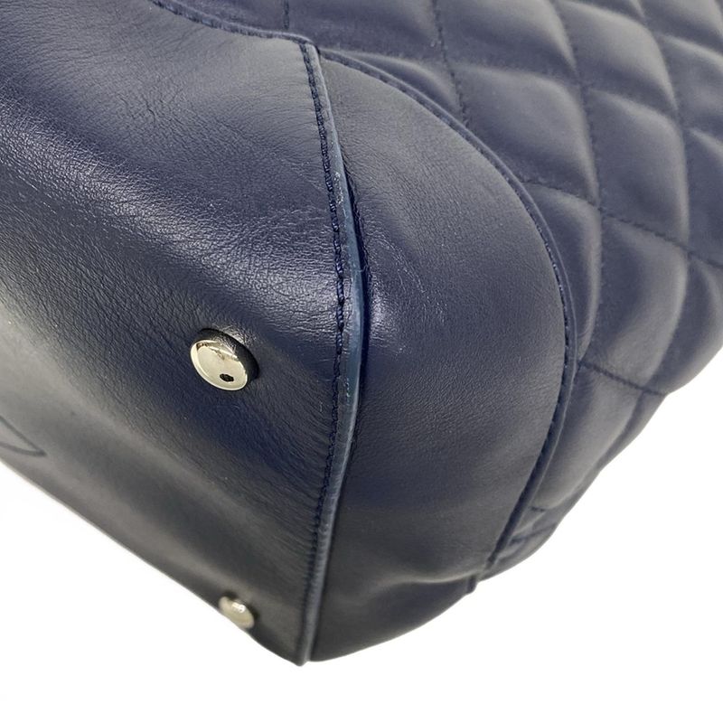 Chanel Tote Quilted Dark Navy Chain Shoulder Silver 2-Way Leather