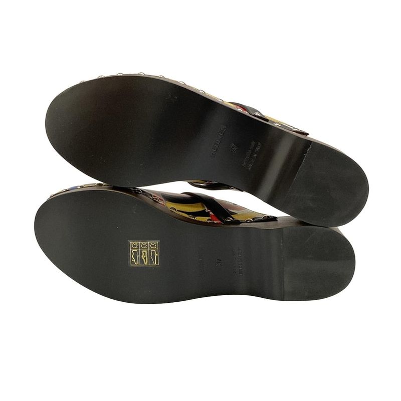 Hermes Mule 37 Carlotta Black Red Multi Silver Leather X Multi