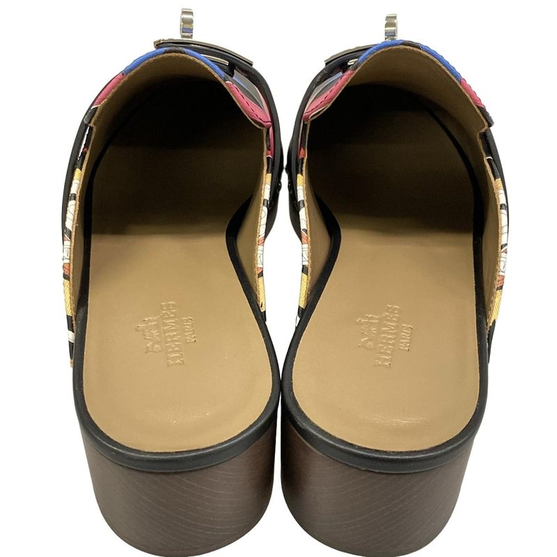 Hermes Mule 37 Carlotta Black Red Multi Silver Leather X Multi