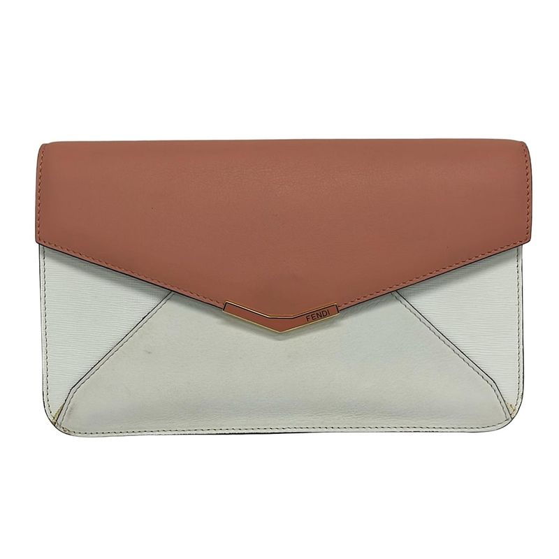 Fendi Clutch Pink Beige White Leather
