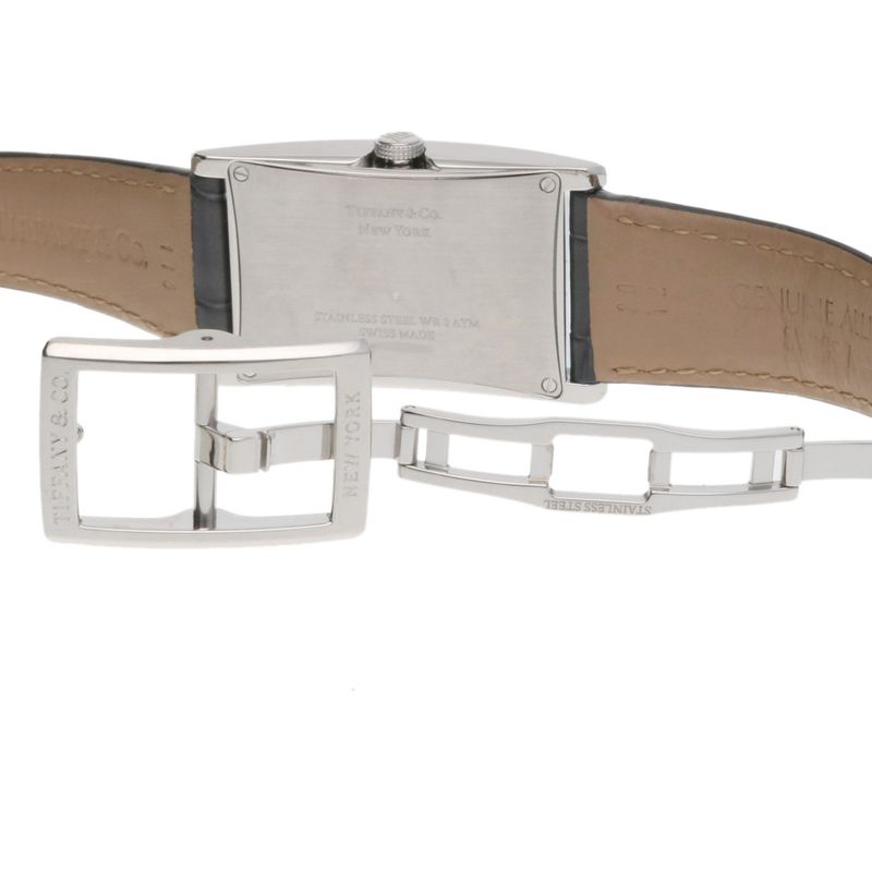 Tiffany & Co East West Watch Stainless Steel Quartz Silver Blue Gray