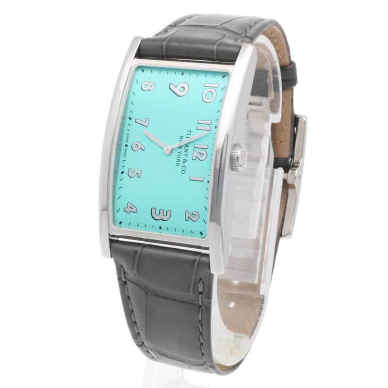 Tiffany & Co East West Watch Stainless Steel Quartz Silver Blue Gray