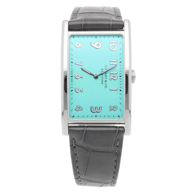 Tiffany & Co East West Watch Stainless Steel Quartz Silver Blue Gray