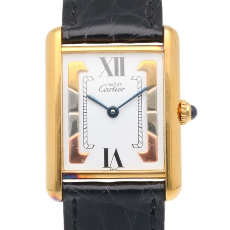 Cartier Must Tank Watch Quartz Gold Black White