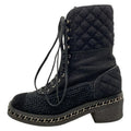 Chanel Short Boots 38 Black Lame Chain Wool