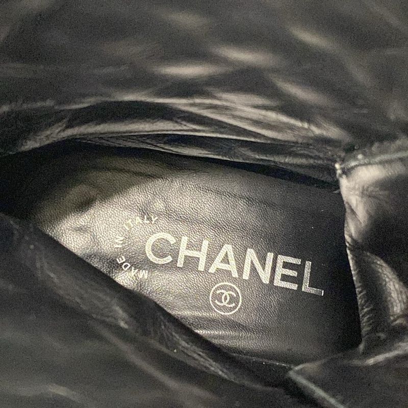 Chanel Short Boots 38 Black Lame Chain Wool