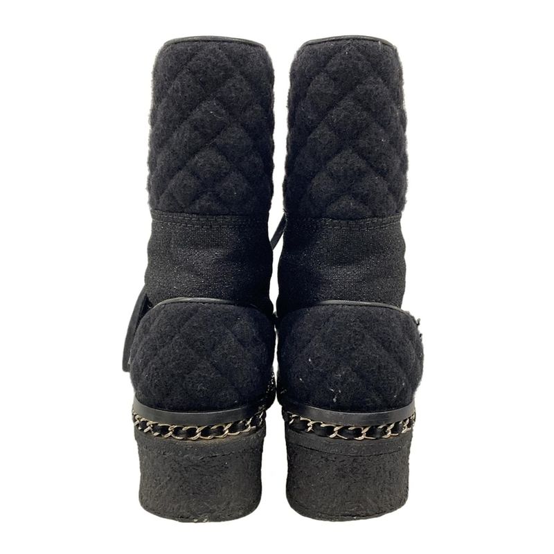 Chanel Short Boots 38 Black Lame Chain Wool