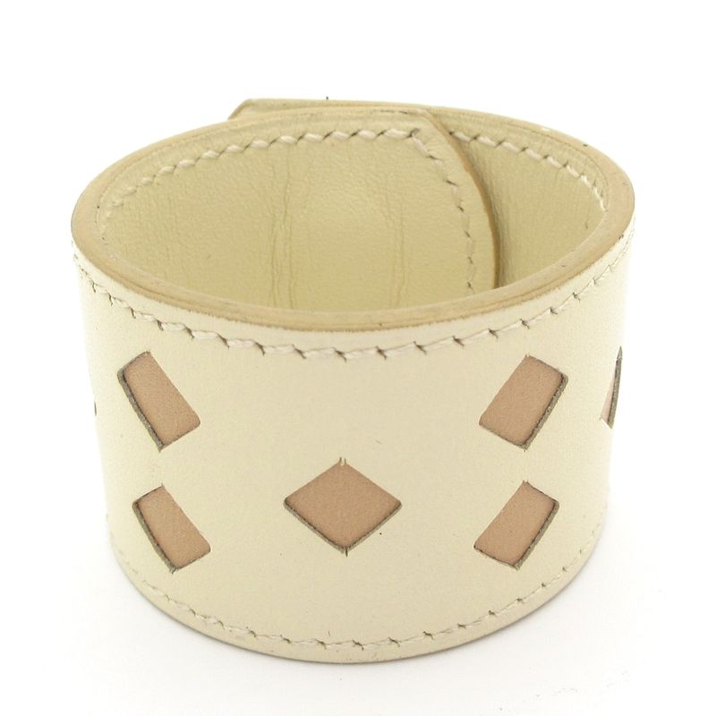 Hermes Scarf Ring Leather Ivory Beige