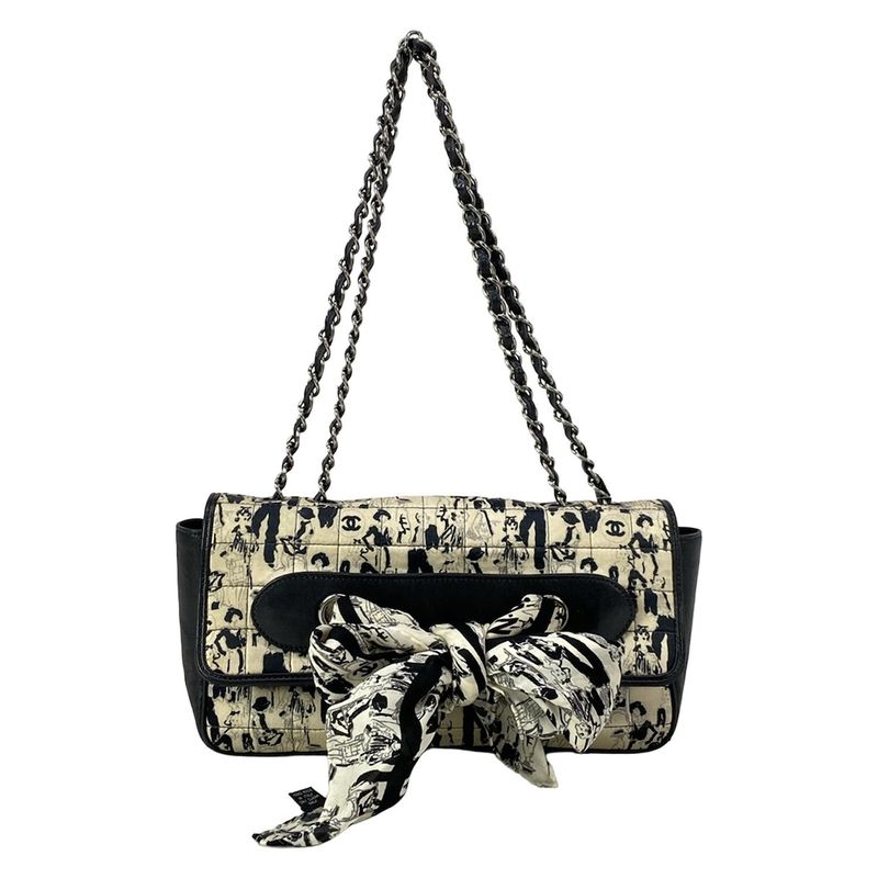 Chanel Shoulder Bag Choco Bar Ivory Black Chain Silver