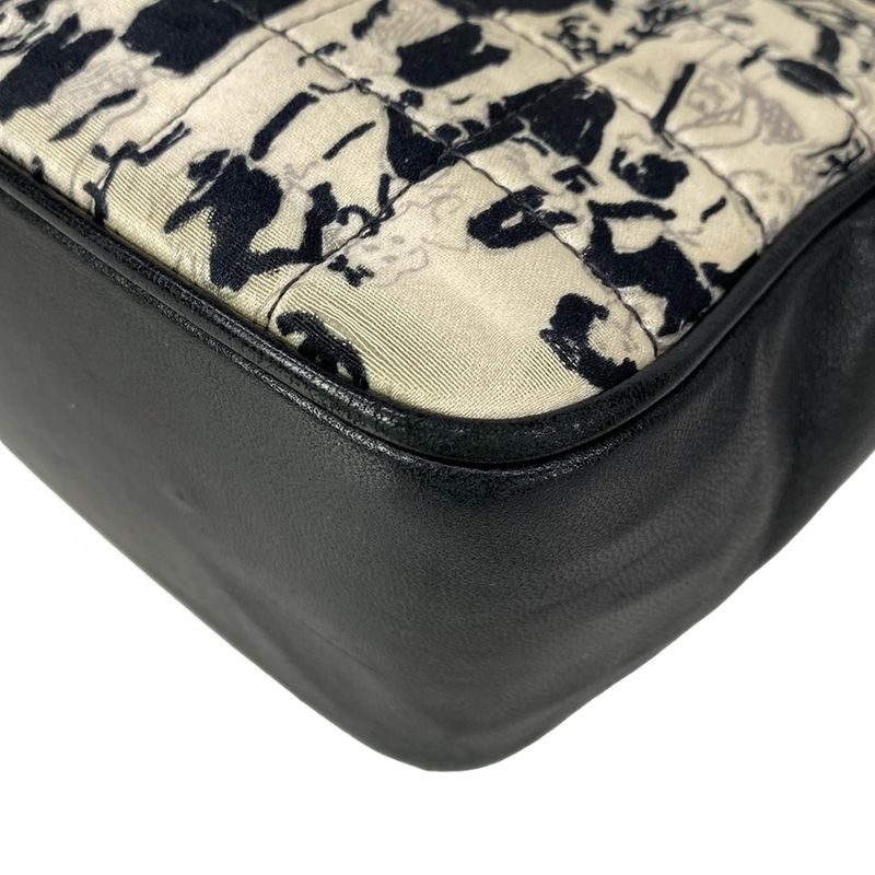 Chanel Shoulder Bag Choco Bar Ivory Black Chain Silver