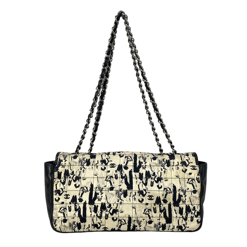 Chanel Shoulder Bag Choco Bar Ivory Black Chain Silver
