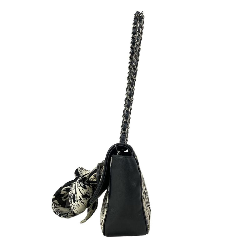 Chanel Shoulder Bag Choco Bar Ivory Black Chain Silver
