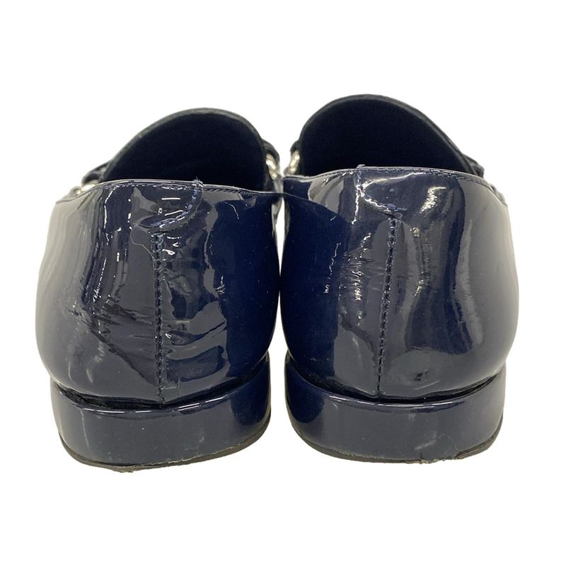 Chanel Loafer 37C Navy CC Logo Chain Leather