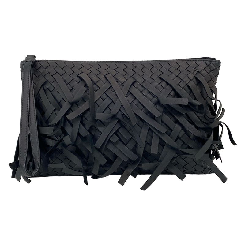 Bottega Veneta Clutch Intrecciato Black Fringe Leather