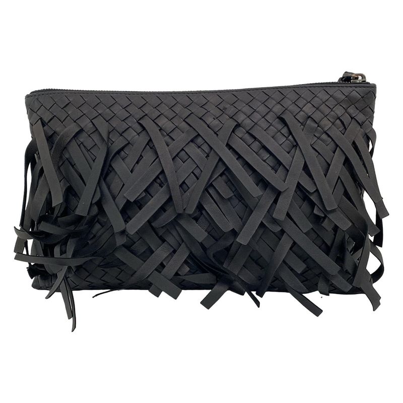Bottega Veneta Clutch Intrecciato Black Fringe Leather