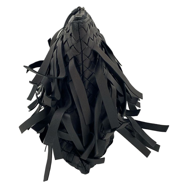 Bottega Veneta Clutch Intrecciato Black Fringe Leather