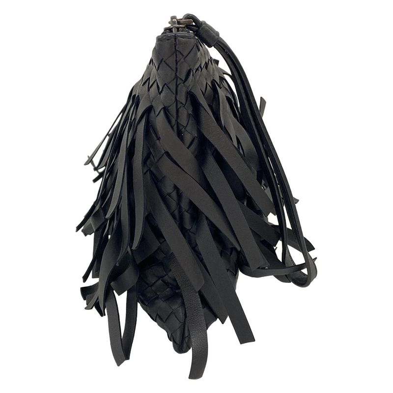 Bottega Veneta Clutch Intrecciato Black Fringe Leather
