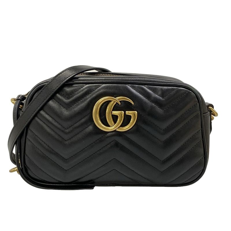 Gucci Shoulder Bag GG Marmont Black Chain Leather