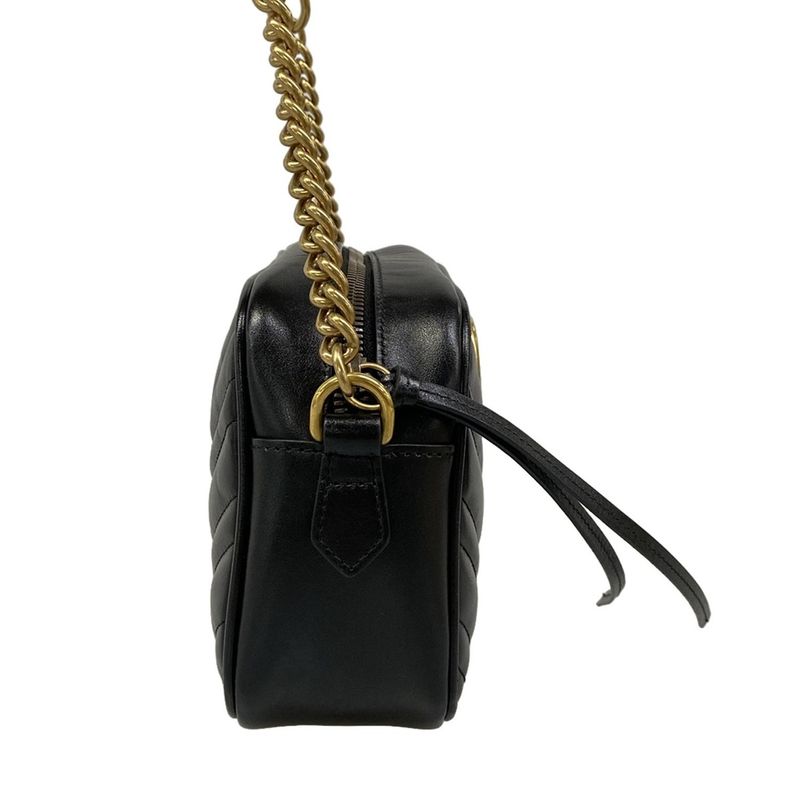 Gucci Shoulder Bag GG Marmont Black Chain Leather