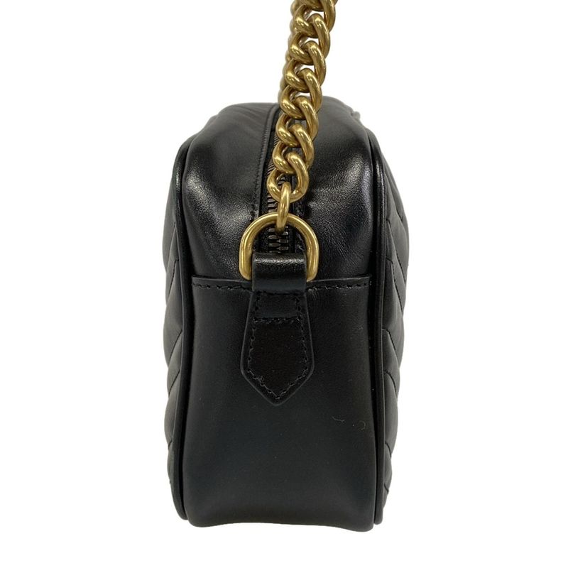 Gucci Shoulder Bag GG Marmont Black Chain Leather