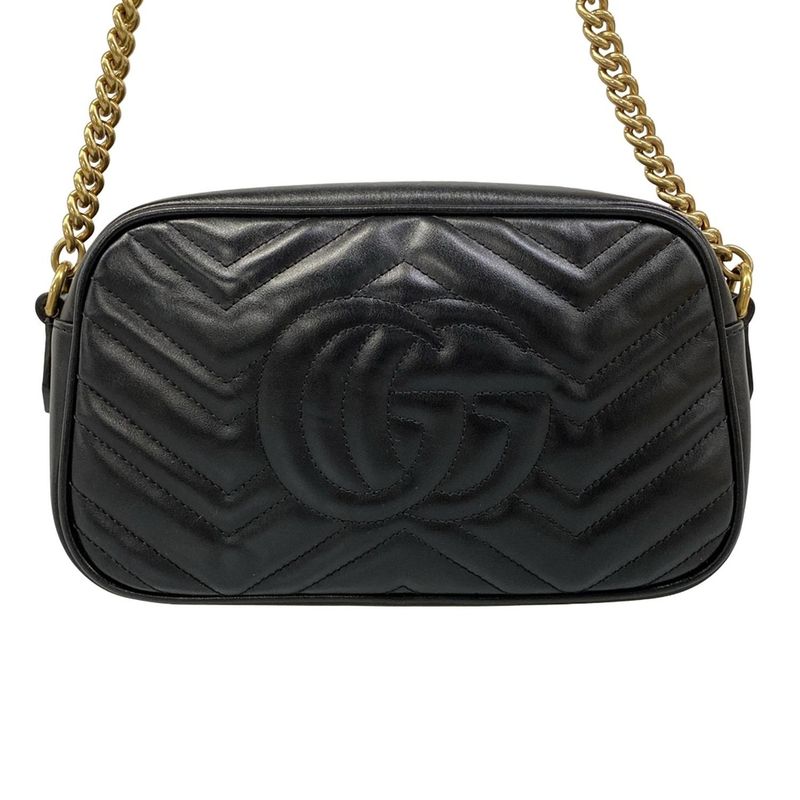 Gucci Shoulder Bag GG Marmont Black Chain Leather